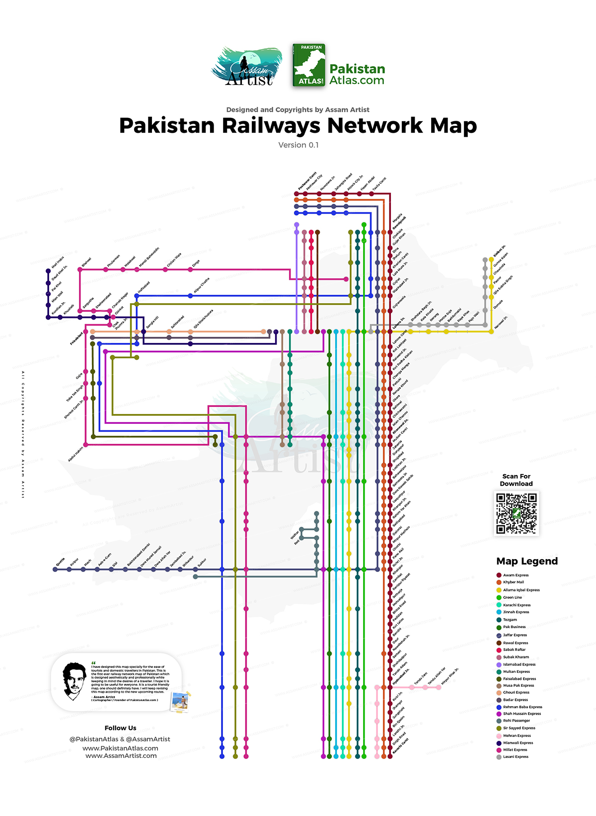 Pakistan Railways Network Map by Assam Artist