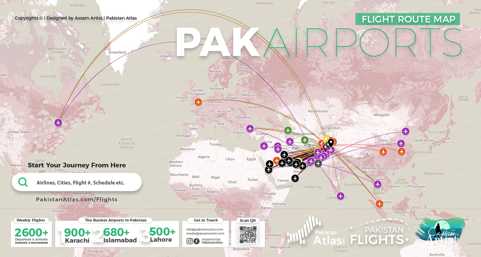 Pakistan Direct Airport Flight route map