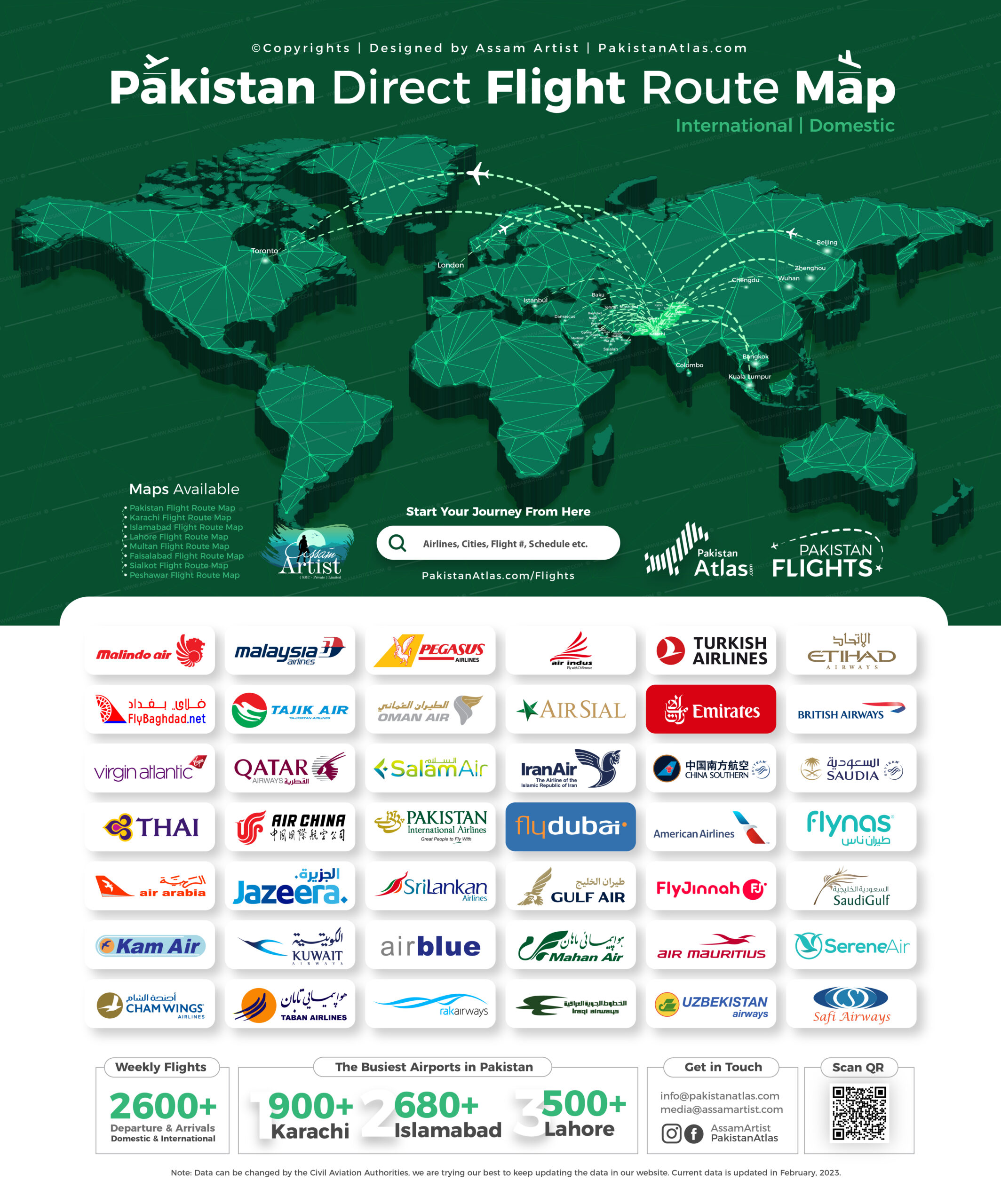 pakistan first complete flight route map