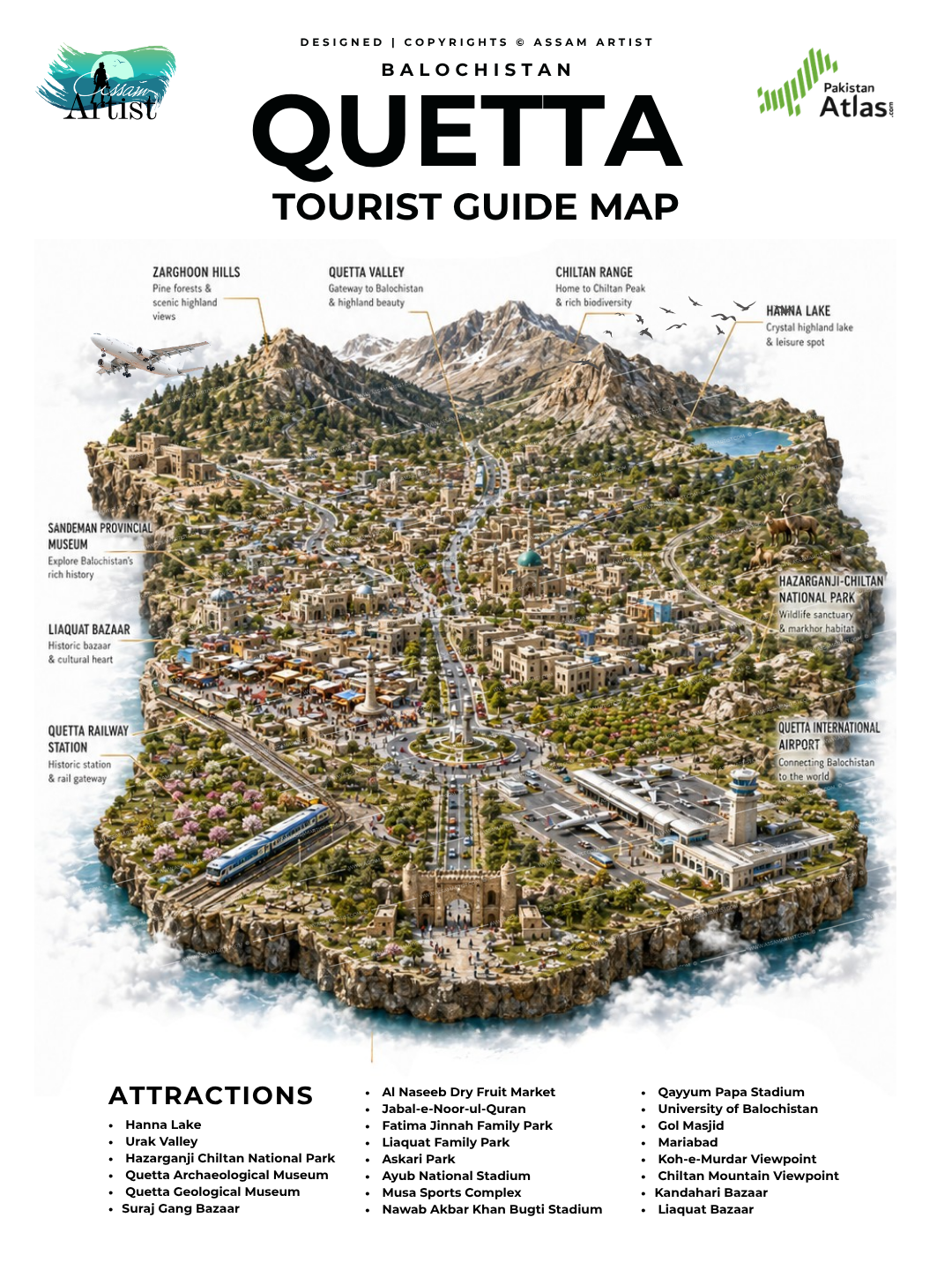 QUETTA Tourist Guide Map by Assam Artist Quetta Tourist Guide Map
