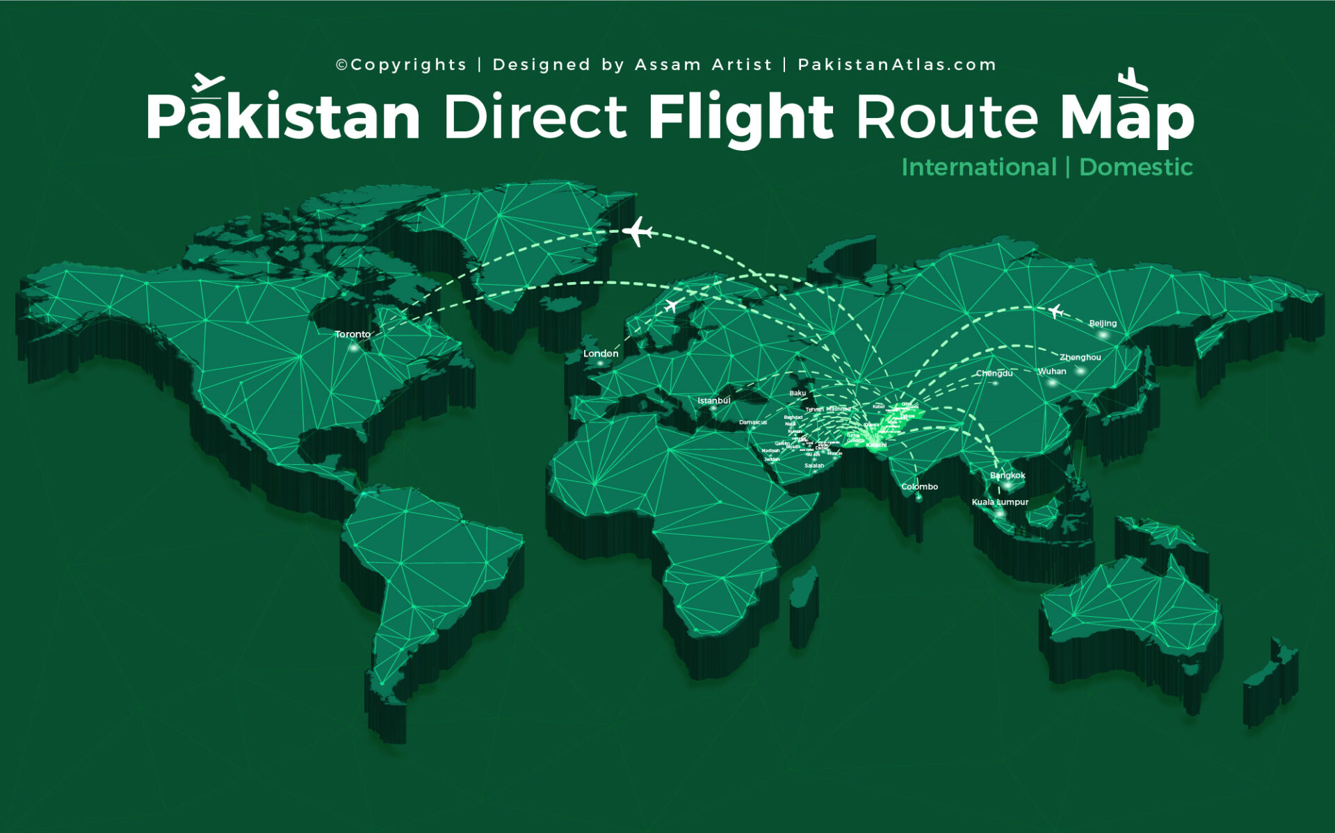 paksitan flight route map by assam artist