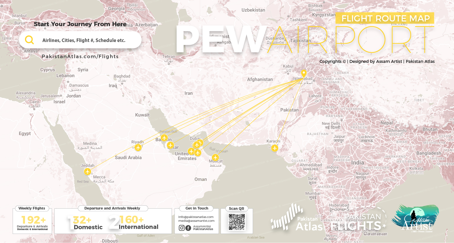 Peshawar Airport Flight Route Map